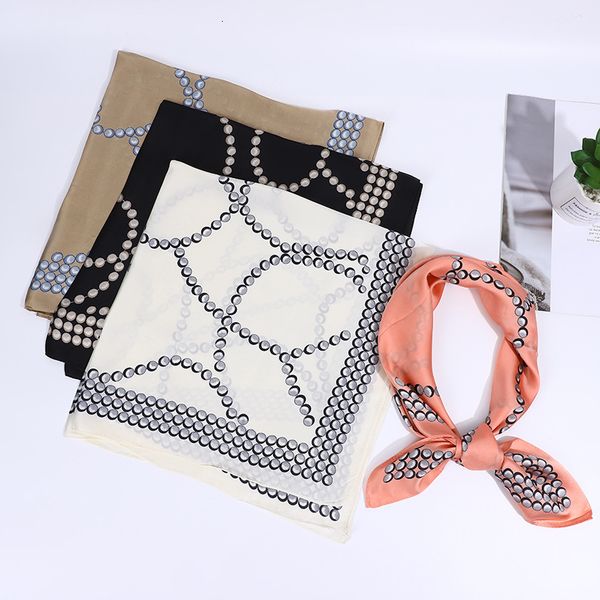 

handkerchief spring and autumn scarf simulation silk wave dot flower printing decoration 70 square small female professional, White
