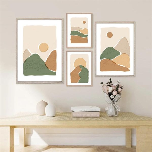 

paintings abstract mountain landscape poster vintage minimalist sun canvas painting boho wall art print pictures living room home decor