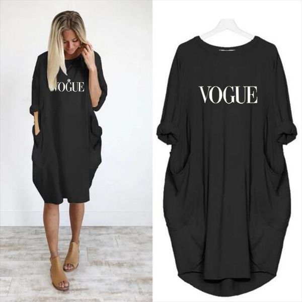 

fashion t shirt pocket vogue women dresses letters print long sleeve punk mothers day large size 5xl, Black;gray