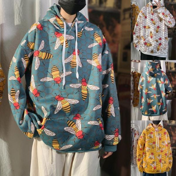 

men's hoodies & sweatshirts men autumn winter bees long sleeve hoodie pocket thick warm sweatshirt pullover suit fashion print casual, Black