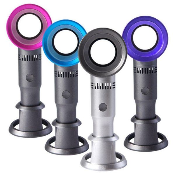 

electric fans portable handheld leafless fan manual button usb charging 2000mah battery three wind speeds detachable base summer cool down