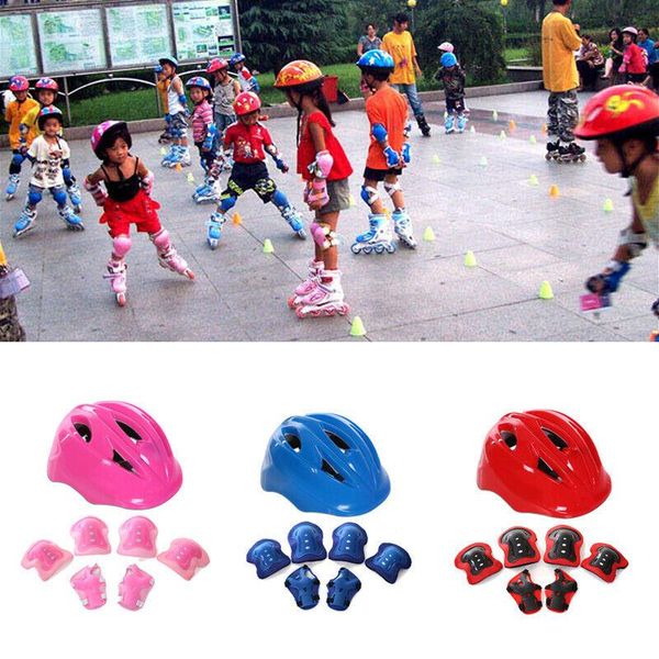 

elbow & knee pads 7pcs kid child roller skating bike helmet wrist guard pad kit for 5-15 years old skating/skateboarding, Black;gray