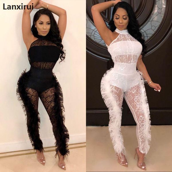 

women's jumpsuits & rompers celebrity nude black lace hollow out rayon bandage jumpsuit evening party, Black;white