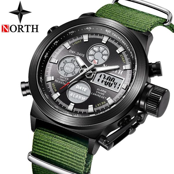 

wristwatches north watch men nylon strap mens watches led electronic analog quartz casual sport clock, Slivery;brown