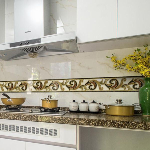 

wallpapers european wallpaper border sticker gold-plated simulation tiles waist line wall waterproof self adhesive pvc bo