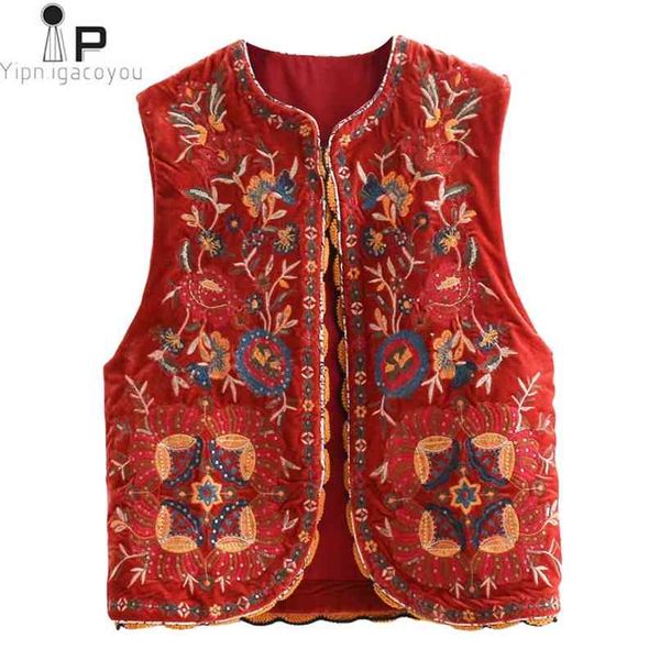 

vintage autumn floral embroidery sequins velvet women vest fashion sleeveless cardigan ladies outerwear casual waistcoat 210910, Black;white