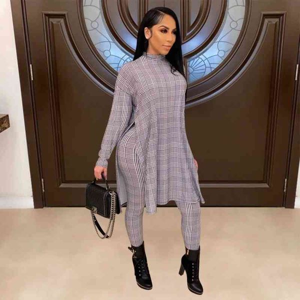 

women's leggings long sleeve style loose and pant two piece set women clothes split plaid print 2 ynxf, Black