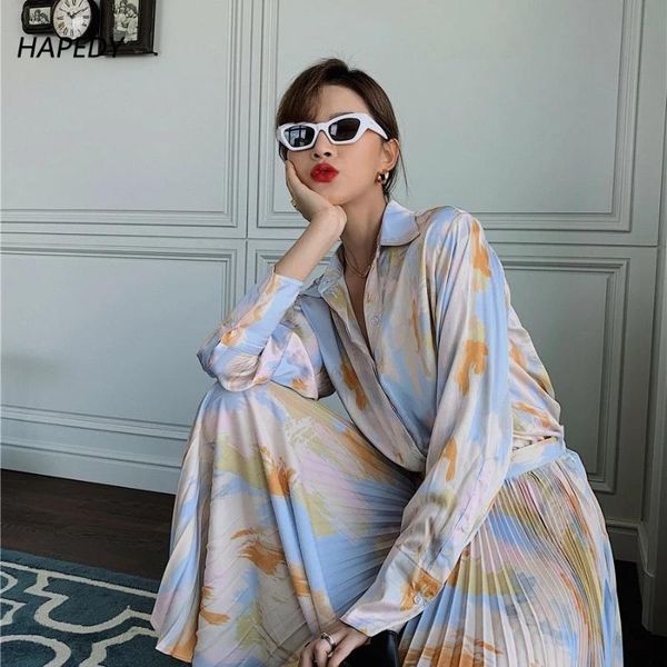 

skirts tie dye pleated skirt midi autumn blue long high waist womens 2021 fashion swing korean ladies fall, Black