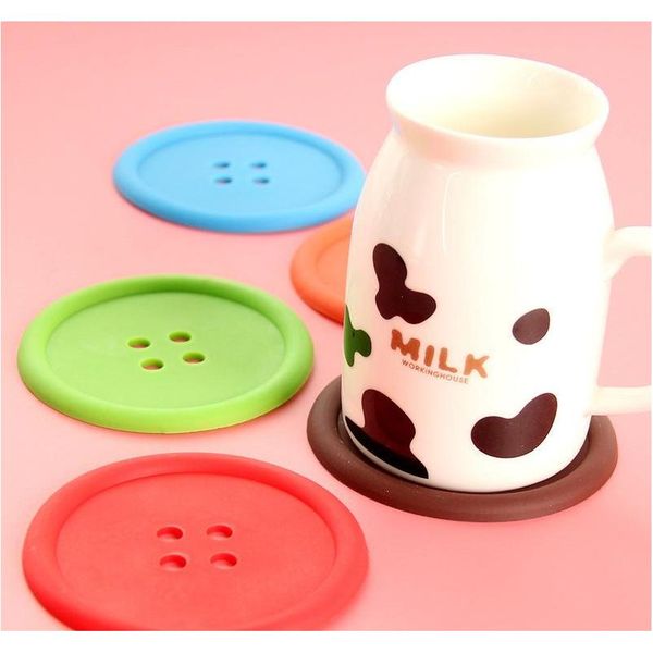 

10pcs creative 6 colors round soft rubber cup mat lovely button shape sile coasters household jllxwn sport77777