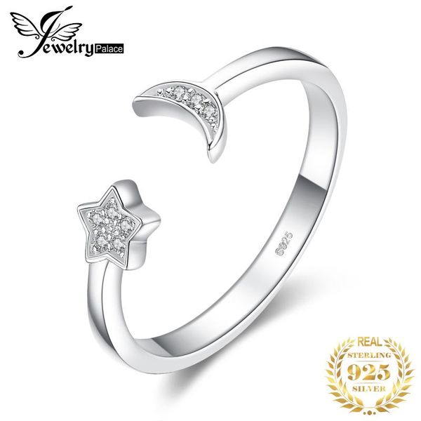 

cluster rings jewelrypalace moon star 925 sterling silver for women open stackable ring band jewelry fine, Golden;silver