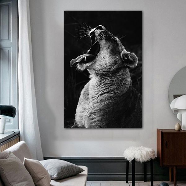 Poster animali leone in bianco e nero su tela arte murale per soggiorno camera da letto immagini decorative senza cornice