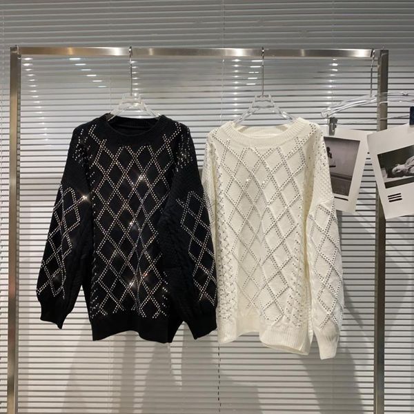 Maglioni da donna HIGH STREET Est 2021 Maglione firmato autunno inverno girocollo pullover lavorato a maglia con perline larghe e diamanti