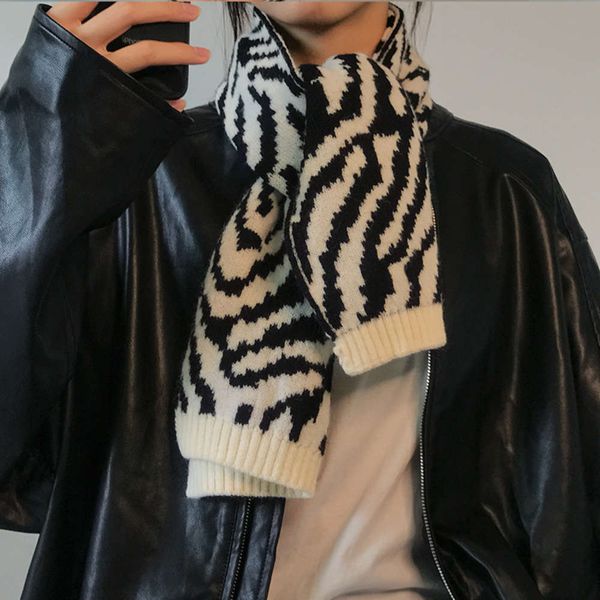 

winter zebra knitted short scarf korean students versatile warm wool neck, Blue;gray