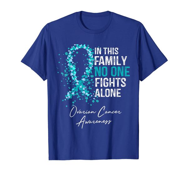 

in this family no one fights alone shirt ovarian cancer, White;black