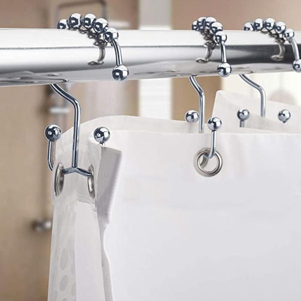 

12pcs curtain hooks double glide decorative curtain rollerball shower set of stainless steel curtains hooks bath polished satin