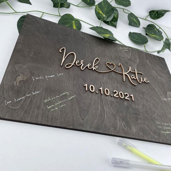 

other event & party supplies personalised bride groom name and date 3d wood wedding guest book custom unique with heart sign anniversary gif