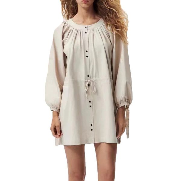 

casual dresses autumn women clothes 2021 o-neck cotton khaki long sleeve shirt dress female, Black;gray