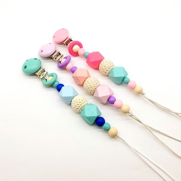 

dhl baby clip chain holder wood beaded pacifier soother holder clip nipple teether dummy strap chain