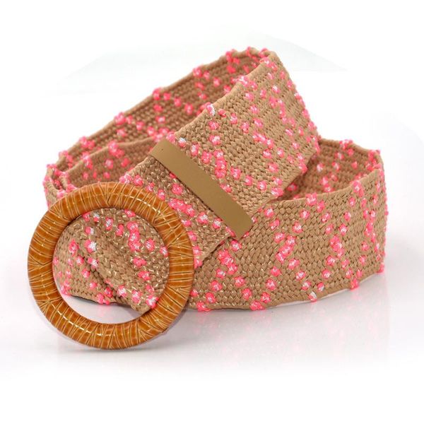 

belts vintage waist belt round buckle woven ladies without needle smooth wide elastic waistband, Black;brown