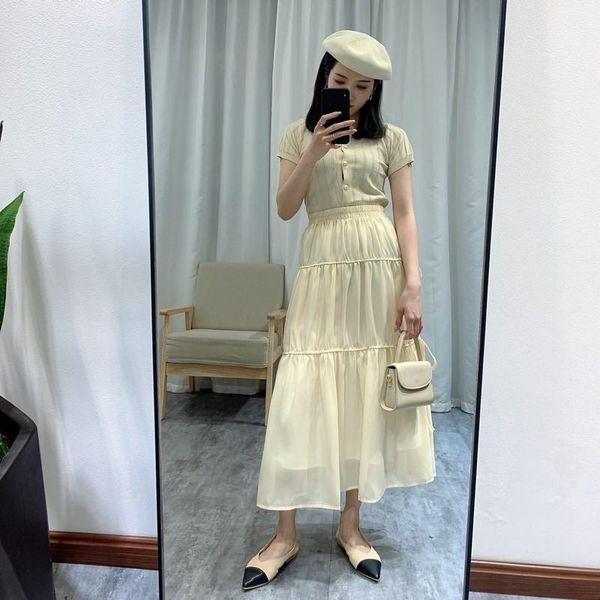 

skirts 2021 summer simple yellow mesh skirt elastic high waist thin fresh sweet pure cotton women a-line long, Black