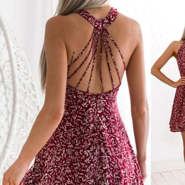 

2021 new fashion women floral short mini dress boho evening party summer beach casual sundress drop shipping, Black;gray