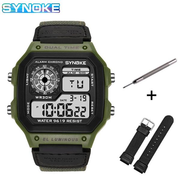 

wristwatches synoke men's watches waterproof shockproof nylon strap digital watch sports for men electronic clock relogio masculino, Slivery;brown