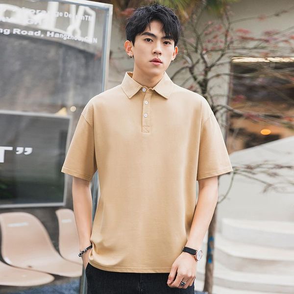 

men's t-shirts tfetters korean style summer 2021 t shirt men youth fashion classic solid color tee turn-down collar, White;black