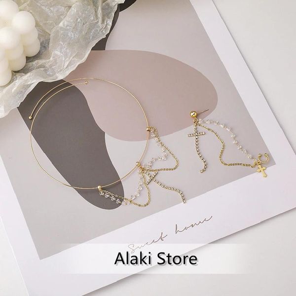 

dangle & chandelier fashion jewerly crystalline cross earrings and necklace, Silver