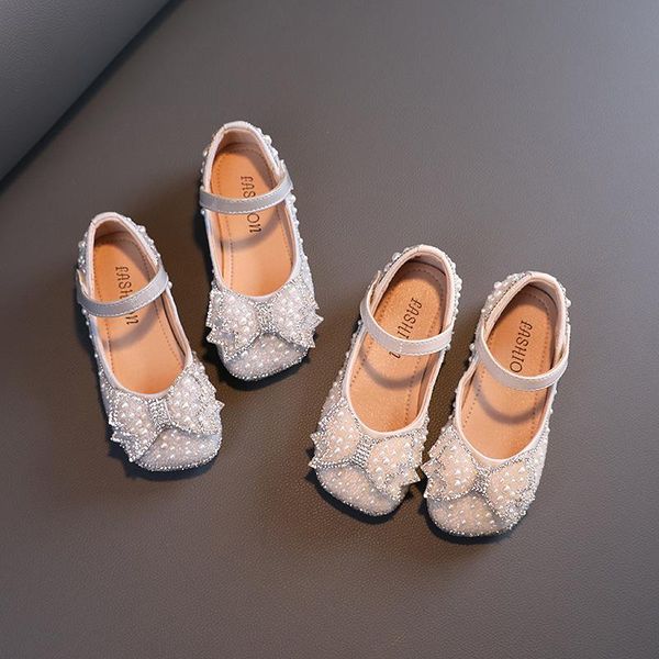 

flat shoes autumn girls' casual leather bowknot rhinestone princess dance children, Black;grey