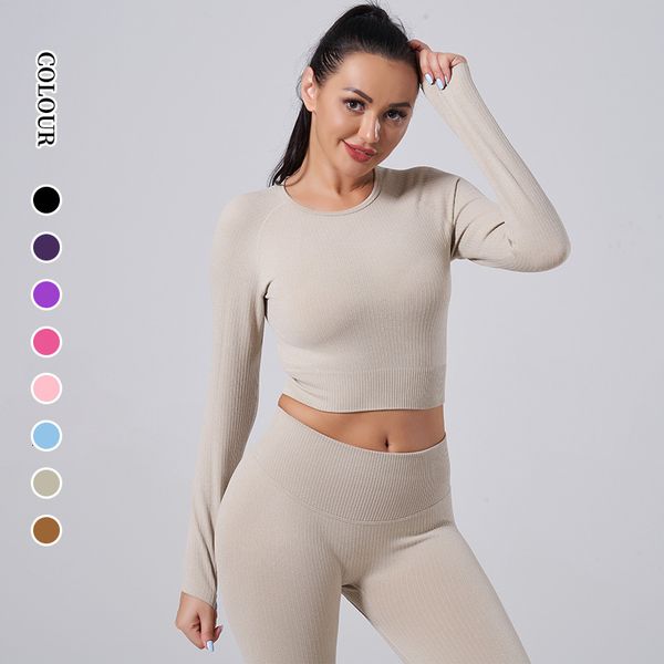 

tees women's t-shirt seamls quick drying fitns autumn winter long sleeve yoga suit female, White