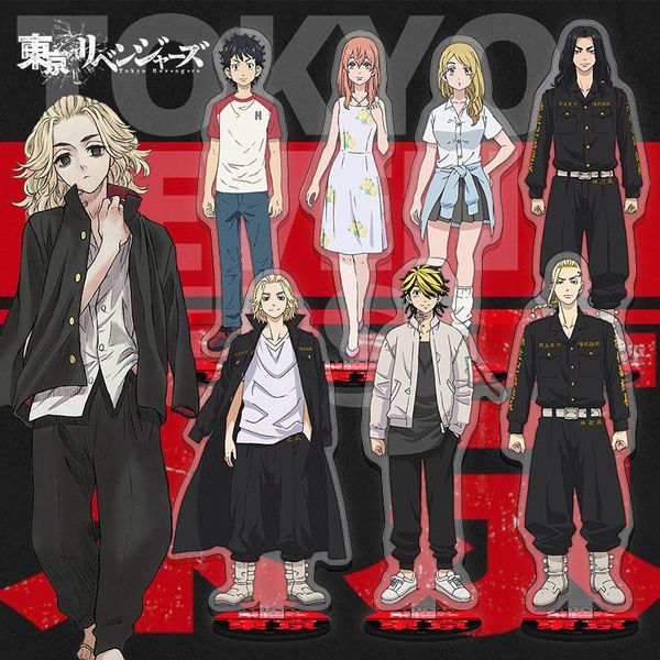 

keychains anime tokyo revengers stand model plate mikey draken deskdecor, Silver