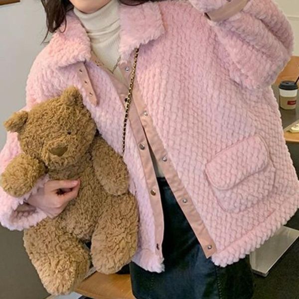 

women's jackets white furry coat winter 2021 loose design sense of thickened warm top, Black;brown