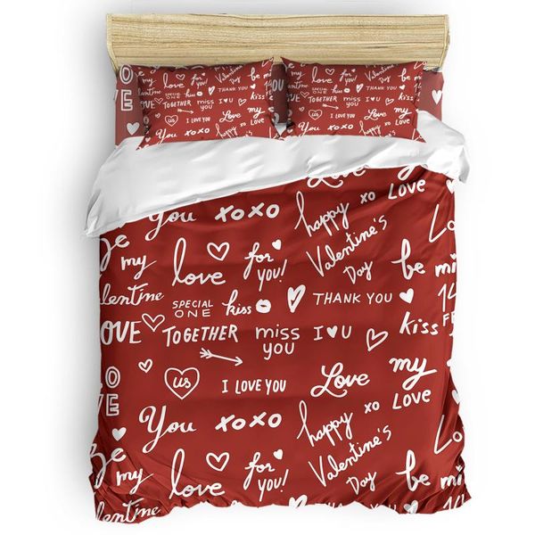 

bedding sets valentine's day text arrow love tile pattern red set bedroom comforter bed sheet pillowcase duvet cover
