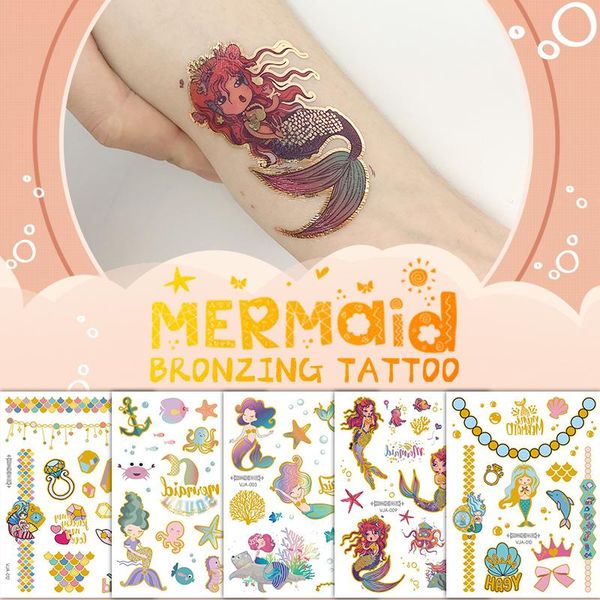 

temporary tattoos cartoon for kids girls tattoo children mermaid ocean rainbow sticker gold animals small decal glitter