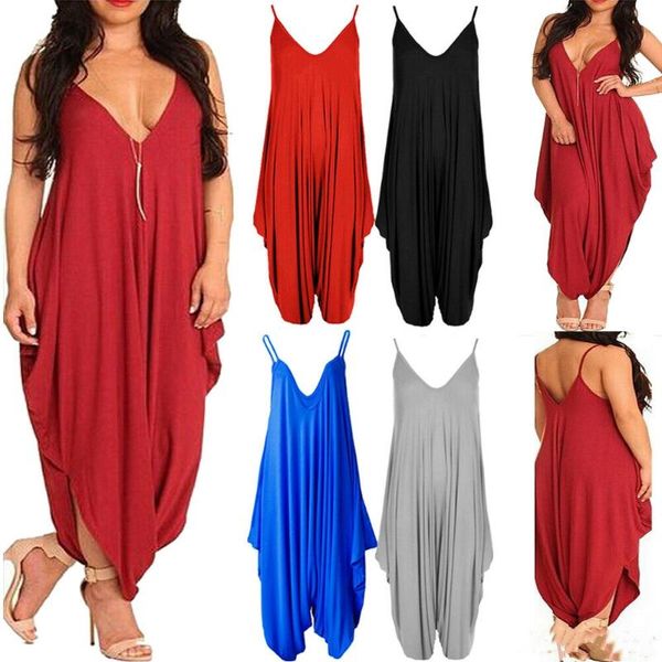 

women's jumpsuits & rompers women v neck jumpsuit oversize loose baggy fit pleated summer beach party romper harem trouser, Black;white
