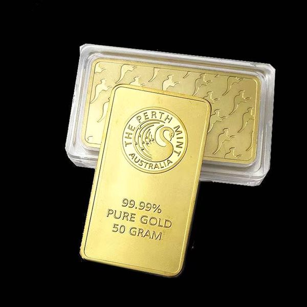 

non magnetic metal craft australia the perth mint 1 ounce 99.99% pure bar bullion gold plated souvenir token badge