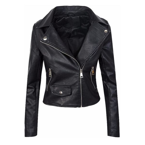 

women's leather & faux jacket women soft pu biker coat 4xl short design slim black jackets lady turn-down collar outerwea