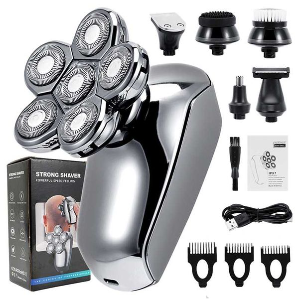 Recarregável poderosa barba cabelo elétrico barbeador para homens aparador de corpo grooming kit elétrico lâmina balde máquina de barbear 220112