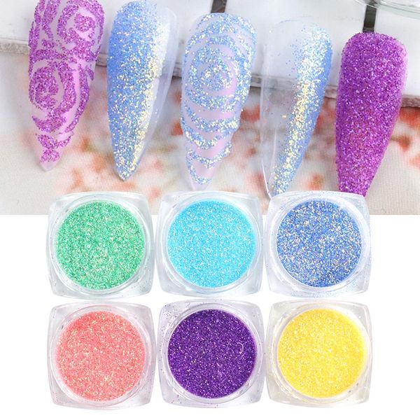

nail glitter 6pcs sugar powder pigment shiny candy color dipping dust art sequins design manicure decoration, Silver;gold