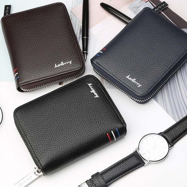 

wallets arrival mens pu leather zipper wallet zip around purse bifold multi card holder, Red;black