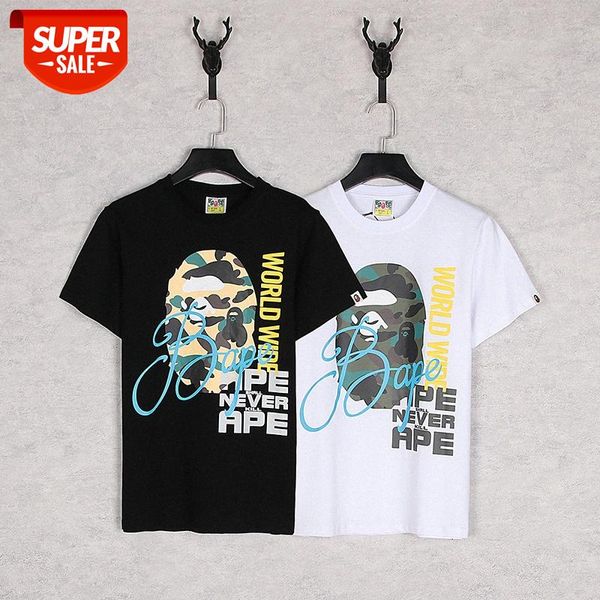 

street brand ape head graffiti camouflage letter printing shortsleeved men and women couple suit cg5h, White;black