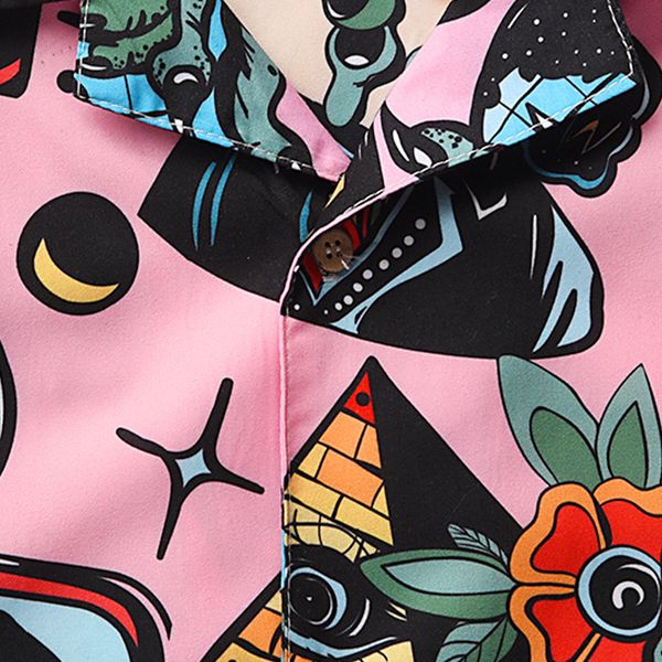 

new aelfric 2021 eden cartoon character print hip hop loose men summer harajuku casual short sleeve shirts streetwear pink 3vio, White