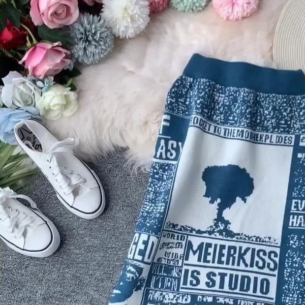 

womens autumn skirt knit letters split winter thick soft midi pencil skirts japan girl harajuku woman faldas female ls153, Black