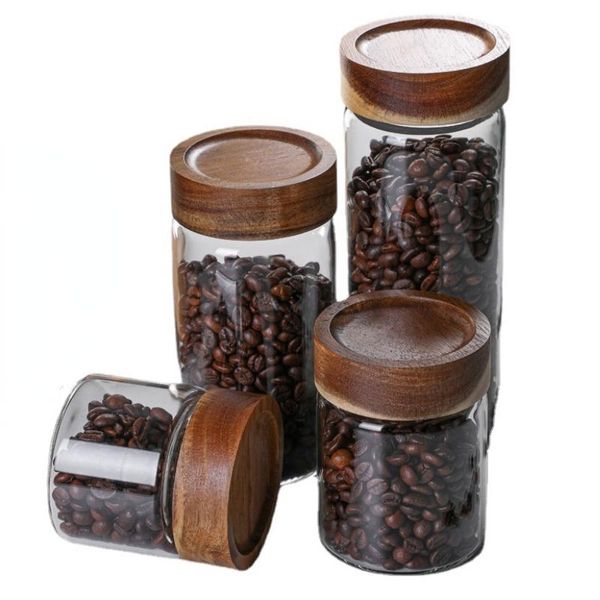 

storage bottles & jars multipurpose tank 350-750ml historic sealed coffee bean can acacia wooden lid thread bottle tools container jar