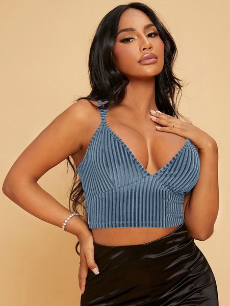 

criss cross rib-knit velvet cami crop w0fs#, White