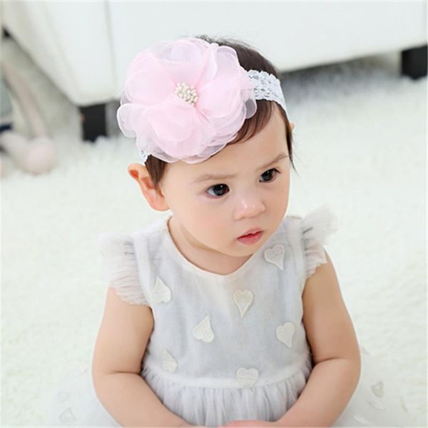 

2021 newborn flower crown headband chiffon flower wreath ribbon elasticity hair accessories head band, Slivery;white