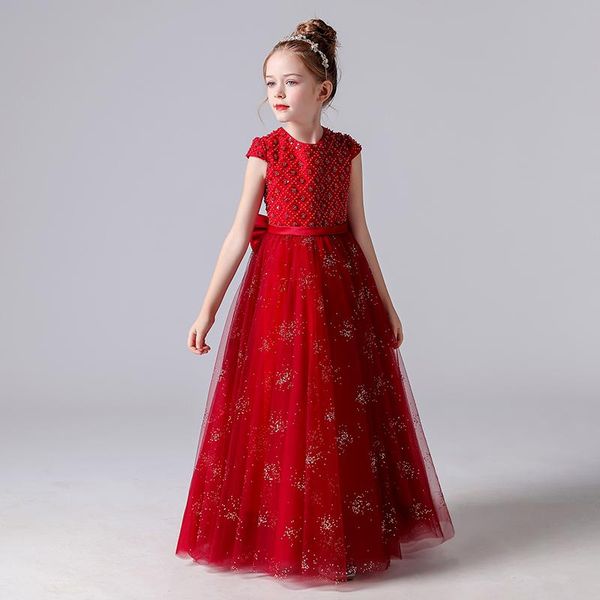 

girl's dresses flower girls 2021 o-neck aline gilltter princess little wedding party dress first communion gowns sleeveless, Red;yellow