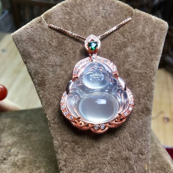 

natural buddha jade pendant with 925 sterling silver rose gold pendants necklaces add chain jade jewelry jade necklace women, Red;blue