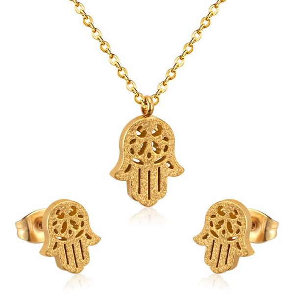 

earrings & necklace 316l stainless steel jewelry set simple hollow palm titanium earring no fade, Silver