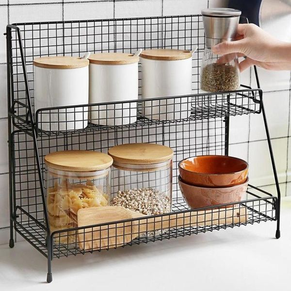 

hooks & rails multi functional iron double layer storage basket kitchen bathroom garden deskmetal display rack desk room organizer